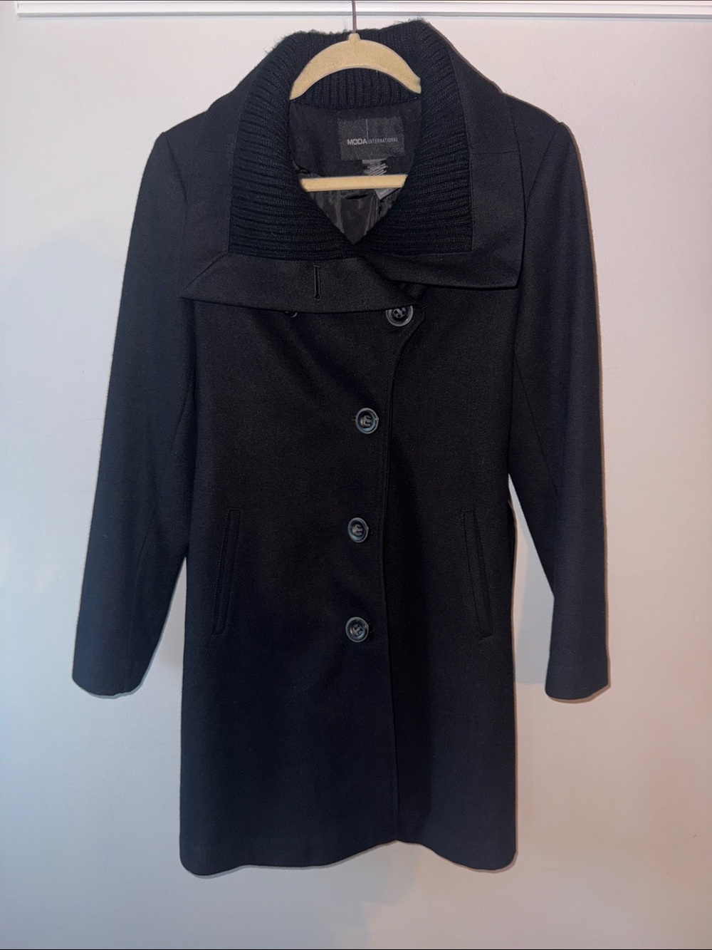 Moda International Wool-Blend Elegant Black Trench Coat